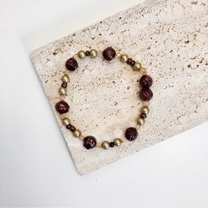 4/$15 Brown Beaded Gold Spacing Beads Stretchy Bracelet